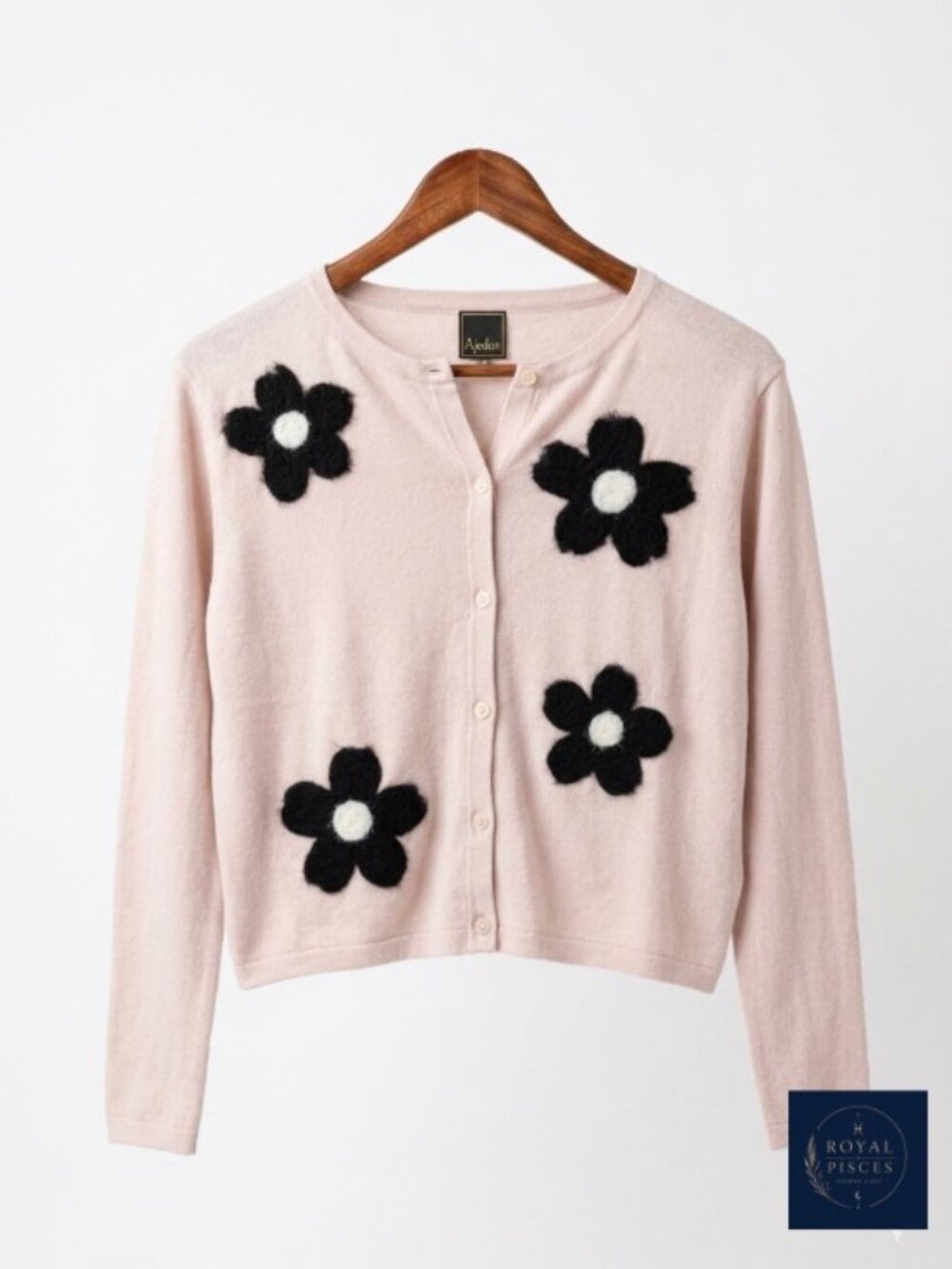 Aaeda Cream 3D Fuzzy Flower Cardigan Sweater